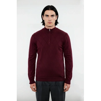 Erkek Regular Fit Pamuklu Akrilik Karışımlı Yarım Balıkçı Fermuarlı Triko Kazak Kışlık Şıklık