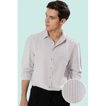 Erkek Regular Fit Uzun Kollu Dokulu Gömlek Günlük Kullanım Hafta Sonu Yaz Aylarının Vazgeçilmezi