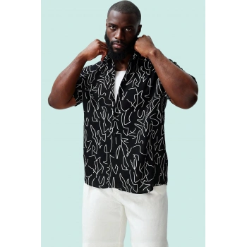 Erkek Regular Fit Viskon Desenli Gömlek Rahat Günlük Stil Hafta Sonu Yaz Aylarının Vazgeçilmezi