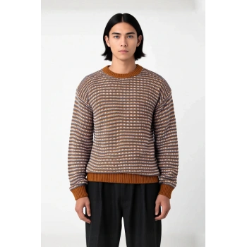 Erkek Regular Kalıp Bisiklet Yaka Çizgili Triko Kazak Kış Sezonu İçin Mükemmel Rahatlık ve Şıklık