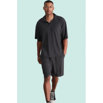 Erkek Renk Basic Koleksiyon Kısa Boy Ottoman Dokuma Geniş Paça Şort Rahat Günlük Hafta Sonu