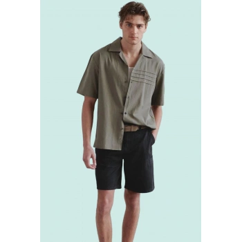 Erkek Renk Regular Fit Kısa Kollu Gömlek Pamuk Dokuma Kumaş Rahat Günlük Dayanıklı Malzeme