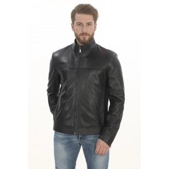 Erkek Şehir Stiline Uygun Derimont Model Hakiki Kuzu Derisi Ceket Fermuarlı Dik Yaka