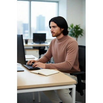 Erkek Şık Fitted Kalıp Düz Desen Dik Yaka Triko Kazak Soğuk Havalar İçin İdeal Konforlu Uzun Kollu