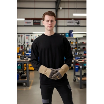 Erkek Siyah O Yaka Sweatshirt Basic Tasarım Rahat Kesim Konforlu Kışlık Üç İplik