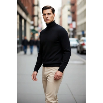 Erkek Slim Fit Balıkçı Yaka Akrilik Uzun Kollu Triko Kazak Günlük Ve Smart Stiller İçin Uygun
