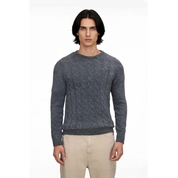 Erkek Slim Fit Bisiklet Yaka Saç Örgü Triko Kazak Kışlık Soğuk Hava Şıklığı İçin İdeal Kaliteli