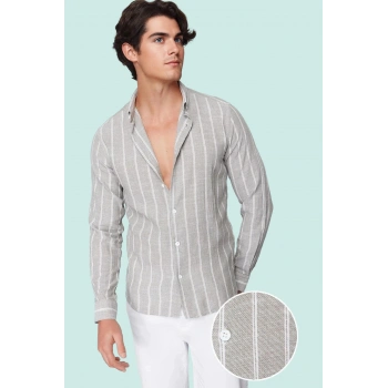Erkek Slim Fit Çizgili Gömlek Pamuklu İş Ve Günlük Kullanım Hafta Sonu Yaz Aylarının Vazgeçilmezi