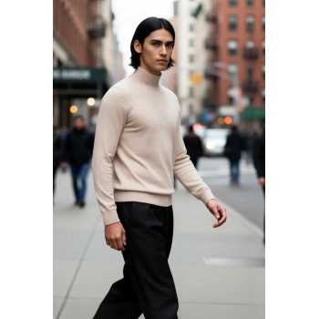 Erkek Slim Fit Dik Yaka Basic Triko Kazak Soğuk Havalarda Konforlu ve Rahat Bir Tarz Sunar