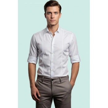 Erkek Slim Fit Düğmeli Gömlek; Apolet Detayı Günlük Şıklık Hafta Sonu Yaz Aylarının Vazgeçilmezi
