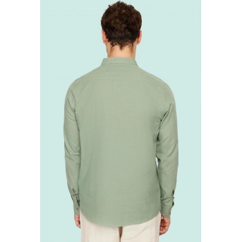 Erkek Slim Fit Hakim Yaka Pamuklu Keten Görünümlü Gömlek Günlük Kullanım Dayanıklı Malzeme