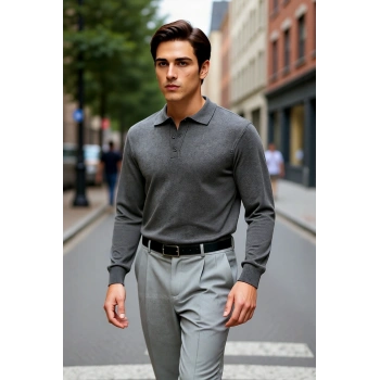 Erkek Smart Casual Polo Yaka Düz Triko Kazak Kış Kombinlerine Modern Bir Dokunuş Kaliteli Şık