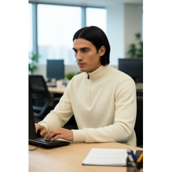 Erkek Standart Kol Regular Kesim Fermuarlı Dik Yaka Triko Kazak Sonbahar Kış İçin Basic Şıklık