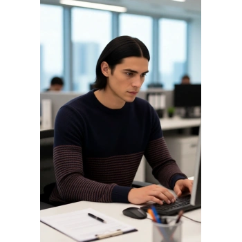 Erkek Uzun Kol Bisiklet Yaka Çizgili Triko Kazak Soğuk Havalarda Şıklık ve Konfor Sunar Kaliteli