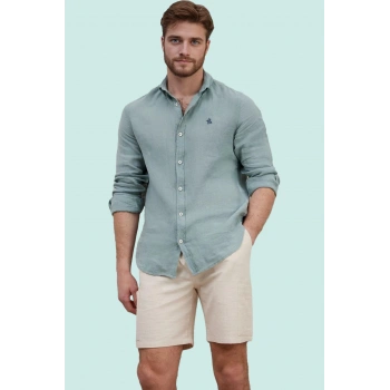 Erkek Uzun Kollu Keten Gömlek Regular Fit Klasik Yaka Rahat Yaz Kombinleri Günlük Kullanım