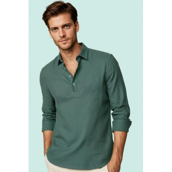 Erkek Uzun Kollu Pamuk Gömlek Basic Siluet Rahat Günlük Kullanım Yaz Aylarının Vazgeçilmezi