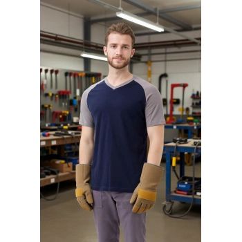 Erkek V Yaka Tişört İki Renkli 100 Pamuk Altena