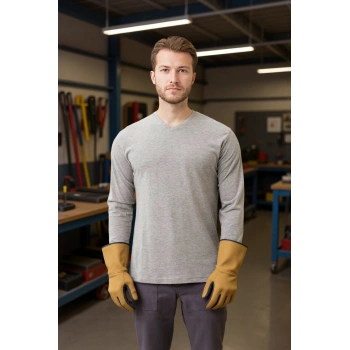 Erkek V Yaka Uzun Kollu Tişört 50 Pamuk Gaura shirt Pamuklu Nefes Alabilir Rahat Kesim Günlük