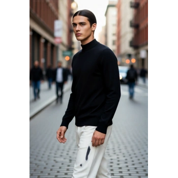 Erkekler İçin Modern Fitted %100 Pamuk Yarım Balıkçı Yaka Triko Kazak Soğuk Havalara Özel Kaliteli