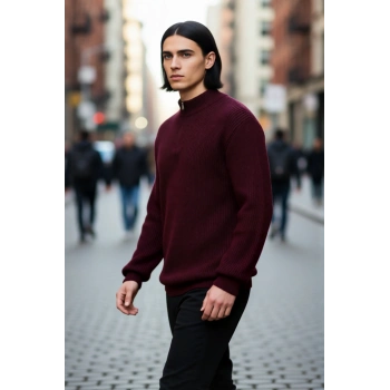 Erkeklerin Soğuk Havalar İçin İdeal Regular Kalıp Akrilik Düz Triko Fermuarlı Kazak Kaliteli