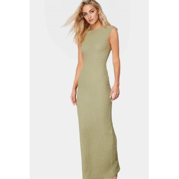 Esnek Örme Midi Elbise Vücuda Oturan Kalıp Kayık Yaka Yazlık Konfor Şık Görünüm Rahat Ve