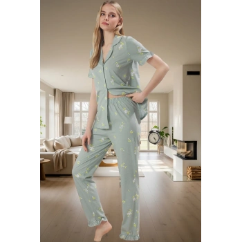 Ev Giyim Seti %100 Pamuklu Çiçekli Pijama Takımı Regular Kalıp Kaliteli İşçilik