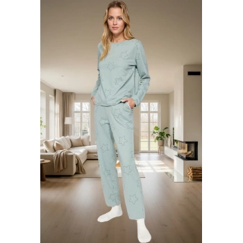 Ev Giyim Seti %100 Pamuklu Yıldız Desenli Rahat Pijama Takımı Kaliteli İşçilik Premium Kalite