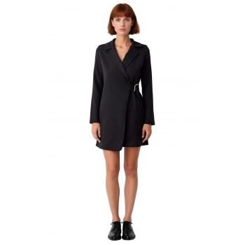 Fashion Forward Kadın Düz Desen Siyah Ceket Elbise Astarsız Kısa Boy Uzun Kollu Ofis Şıklığı İçin