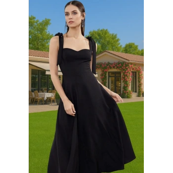 Feminen A Kesim Midi Abiye Elbise Polyester Elastan Dokuma Kumaştan Günlük Kullanım İçin