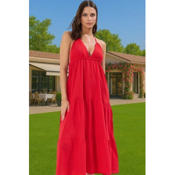 Feminen A Line Maxi Elbise Pamuk Viskoz Crinkle Dokuma Yazlık Özenle Seçilmiş Premium Kalite