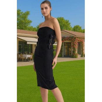 Feminen Midi Boy Straplez Abiye Elbise Konforlu Kesim Kaliteli İşçilik Şık Görünüm Kaliteli İşçilik