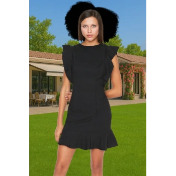 Feminen Mini Elbise Bisiklet Yaka Fırfır Detaylı Bodycon Polyester Kaliteli İşçilik