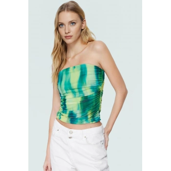 Fitted Bluz Astarlı Straplez Tül Örme Soyut Desen Zarifane Tasarım Özel