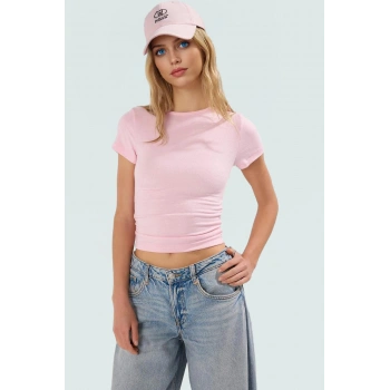 Fitted Crop Bluz Viskoz Ribana Kumaş Bisiklet Yaka Yazlık Özenle Seçilmiş Seçkin Malzeme