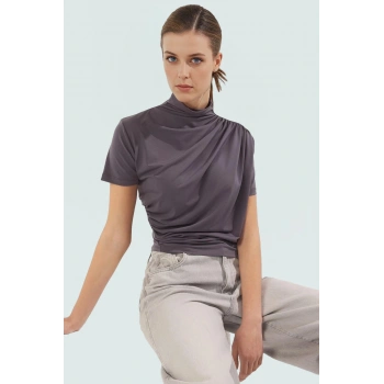 Fitted Dik Yaka Kısa Kollu Esnek Örme Bluz Yazlık Günlük Seçkin Malzeme Uzun Ömürlü