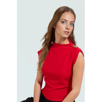 Fitted Dik Yaka Scuba Krep Örme Bluz Günlük Stil Özenle Seçilmiş Uzun Ömürlü Konforlu Kesim