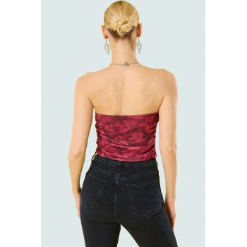 Fitted Halter Yaka Tül Bluz Crop Polyester Yazlık Dayanıklı Malzeme Özel Tasarım