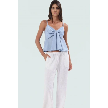 Fitted Kalıp Keten Görünümlü Kolsuz Bluz %100 Polyester Günlük Kullanım İçin