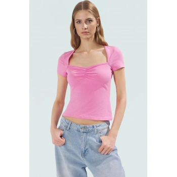 Fitted Kalıp Kısa Kollu Bluz Likralı Penye Yazlık Trend Tasarım Uzun Ömürlü Şık Görünüm