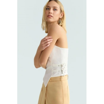 Fitted Kalıp Straplez Bluz Dokuma Kumaş Yazlık Kaliteli İşçilik Rahat Kullanım Şık Görünüm