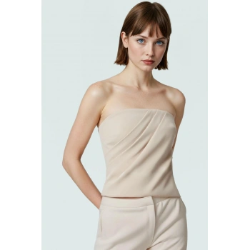 Fitted Straplez Dokuma Bluz Yazlık Şık Uzun Ömürlü Dayanıklı Malzeme Konforlu Kesim