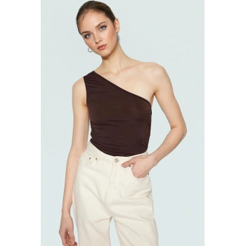 Fitted Tek Omuz Bluz Esnek Örme Crop Boy Modern Stil Premium Kalite Seçkin Malzeme