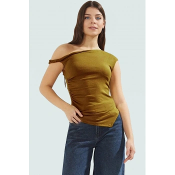 Fitted Viskoz Örme Bluz Asimetrik Yaka Kolsuz Yazlık Yüksek Kalite Kaliteli İşçilik