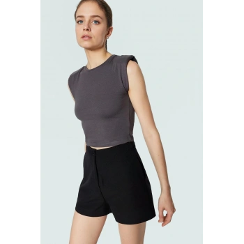 Fitted Vücut Oturan Kolsuz Örme Bluz Bisiklet Yaka Tasarım Premium Kalite Trend