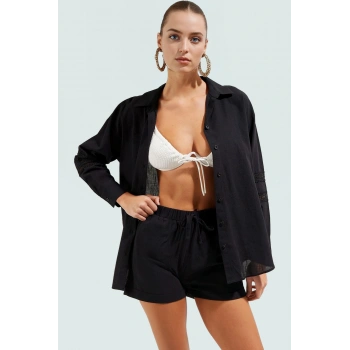 Flamlı Pamuk Dokuma Gömlek Şort Takım Yaz Rahatlığı Uzun Ömürlü Dayanıklı Malzeme