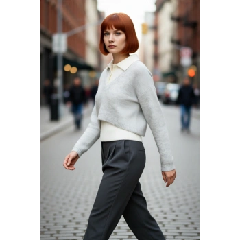 Genç Kadınlar İçin Rahat Oversize Kalıp Uzun Kollu Düz Triko Kışlık V Yaka Kazak Modeli Kaliteli