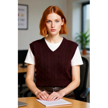 Genç Kızlar İçin Regular Kalıp V Yaka Saç Örgü Triko Crop Süveter İlkbahar Sonbahar Trendi