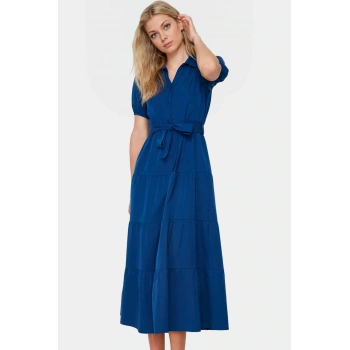 Geniş Kesim Gömlek Yaka Maxi Terrycotton Elbise Rahat Kullanım Özel Tasarım Şık Görünüm