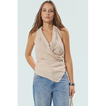 Günlük Kullanım İçin Modal Kruvaze Bluz; Kolsuz; V Yaka Mükemmel Uyum Şık Görünüm