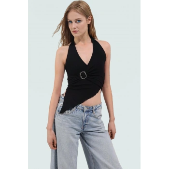 Halter Yaka Fitted Viskoz Örme Bluz Yazlık Parti Kombin Rahat Ve Şık Uzun Ömürlü Yüksek Kalite